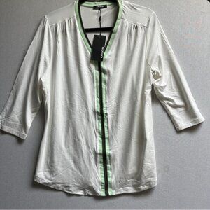 NWT Olsen Hannah 3/4 White and Green V-Neck Top Sz 12